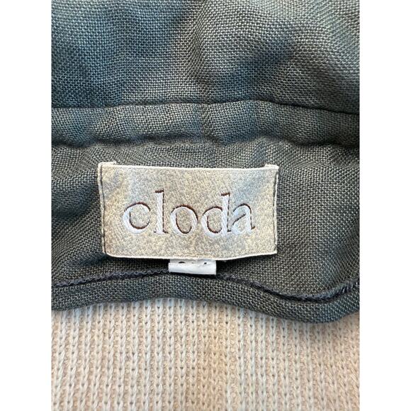 Cloda Linen Wool Cardigan Cream w/Slate Teal Trim Pockets Quiet Luxury Coastal M - Picture 3 of 7